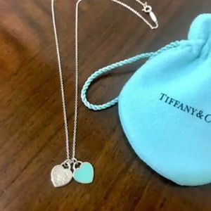 TIFFANY & Co. Return to Mini Double Heart Pendant Necklace Enamel Blue USED